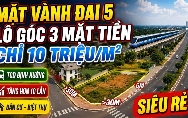 Lô góc ba mặt đường mặt tiền hơn 30m ở Đồng Cao, mặt vành đai 5