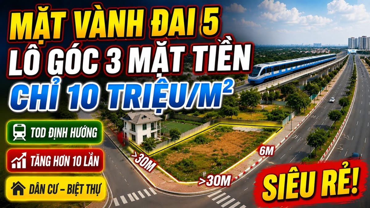Lô góc ba mặt đường mặt tiền hơn 30m ở Đồng Cao, mặt vành đai 5