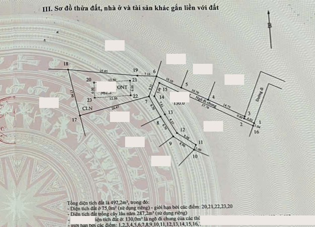 Ảnh sổ đỏ đã che thông tin cá nhân — Bán đất Hòa Lạc xây biệt thự: 362 m² Phú Gia Viên, mặt tiền hơn 8 m, hơn 20 triệu/m²